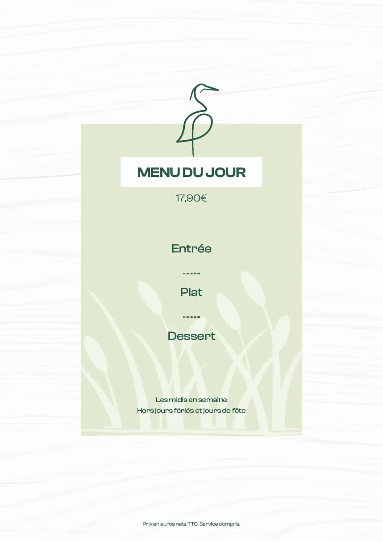 Menu du jour : 17,90€ Entrée + Plat + Dessert